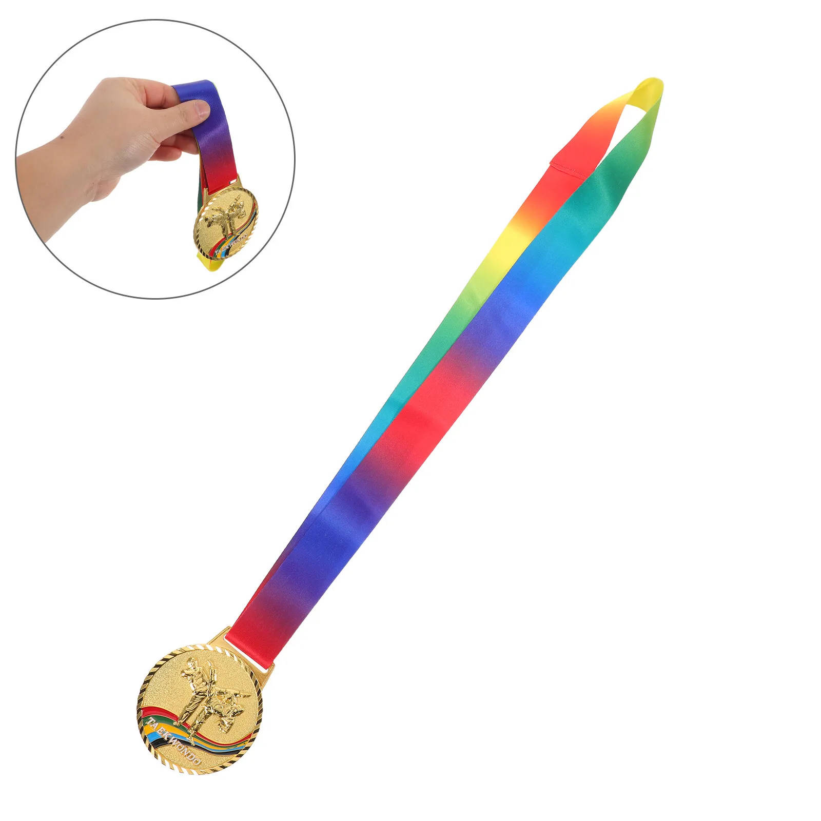 

Gold Plated Taekwondo Medal with Colorful Neck Ribbon Martial Arts Tournament First Place Award Sports Competition Champion