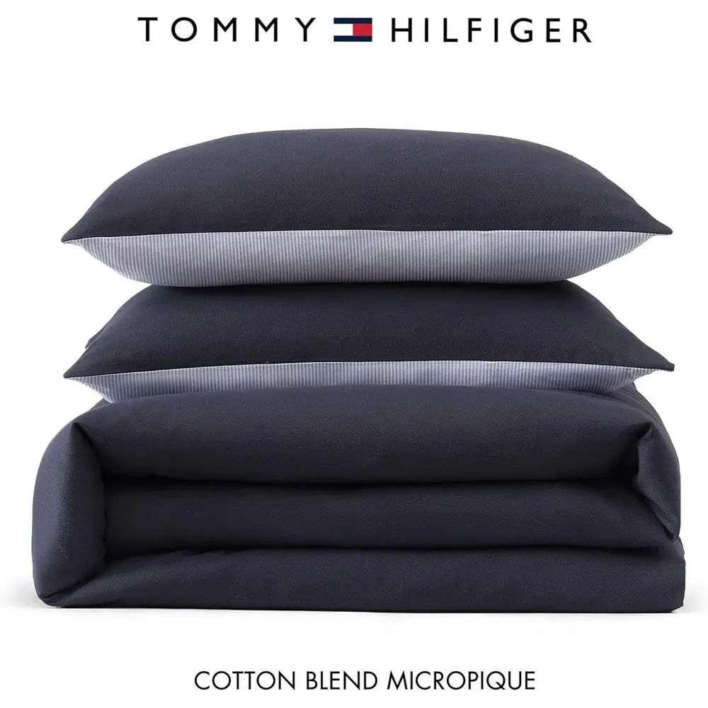 Set Sprei Mewah Bahan Micro Pique Warna Navy dengan Sarung Bantal, Ukuran Tempat Tidur Full/Queen