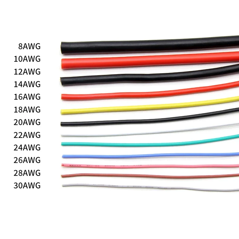 2M/5M UL3239 Copper Wire 30 28 26 24 22 20 18 16 14 12 10 8 AWG Silicone Insulated Tinned Copper 3KV DIY LED Electronic Cable