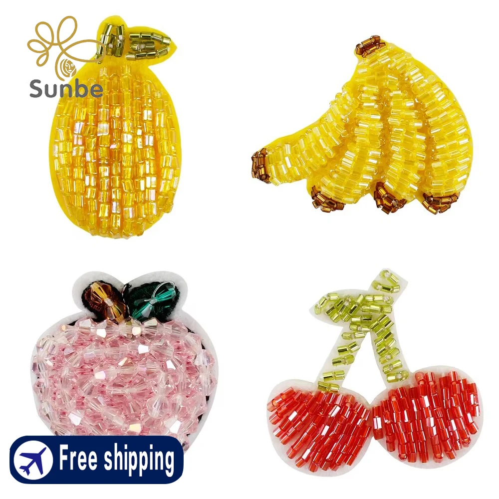 Beaded Banana Pear Cherry Peach Fruit Patches for Sew on Clothes Sock  Children's Clothes Appliques Badge 5 pieces