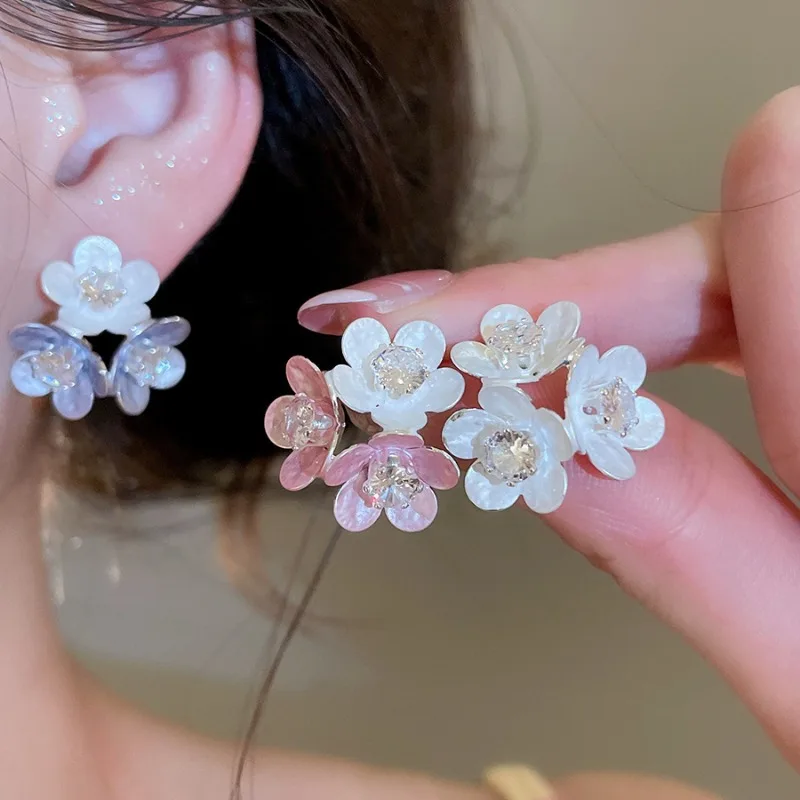 

Minar 2026 Spring Summer New Multicolor Enamel CZ Cubic Zirconia Flowers Drop Earrings for Women Silver Plated Copper Jewelry