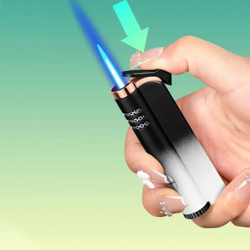 

Ветрозащитная зажигалка, прочная трубка, прямая турбо-трубка с синим пламенем, бутановая многоразовая зажигалка с струйным пламенем, креативный подарок для курильщиков