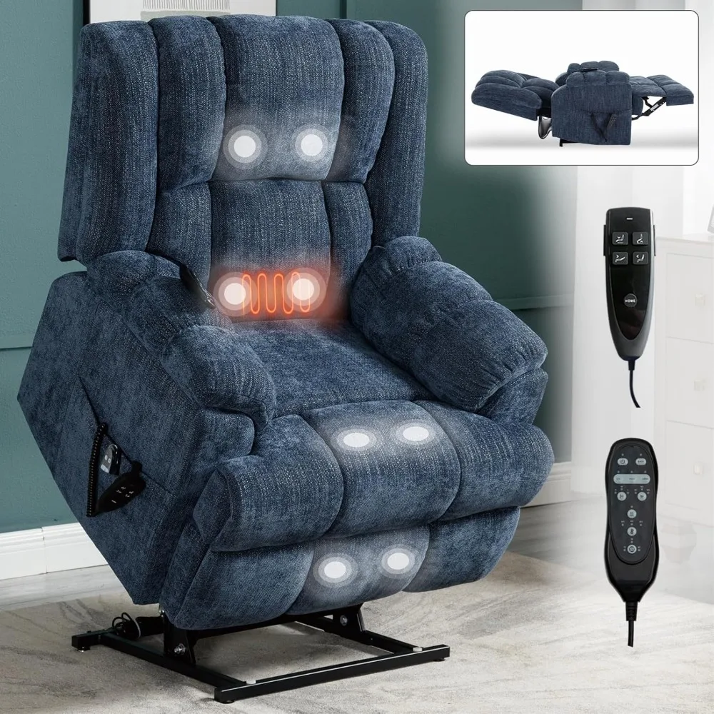 Dual Motor Power Lift Recliner Chair with Massage and Heat for Elderly People, Infinite Position,Power-Remote, Medium-Firm