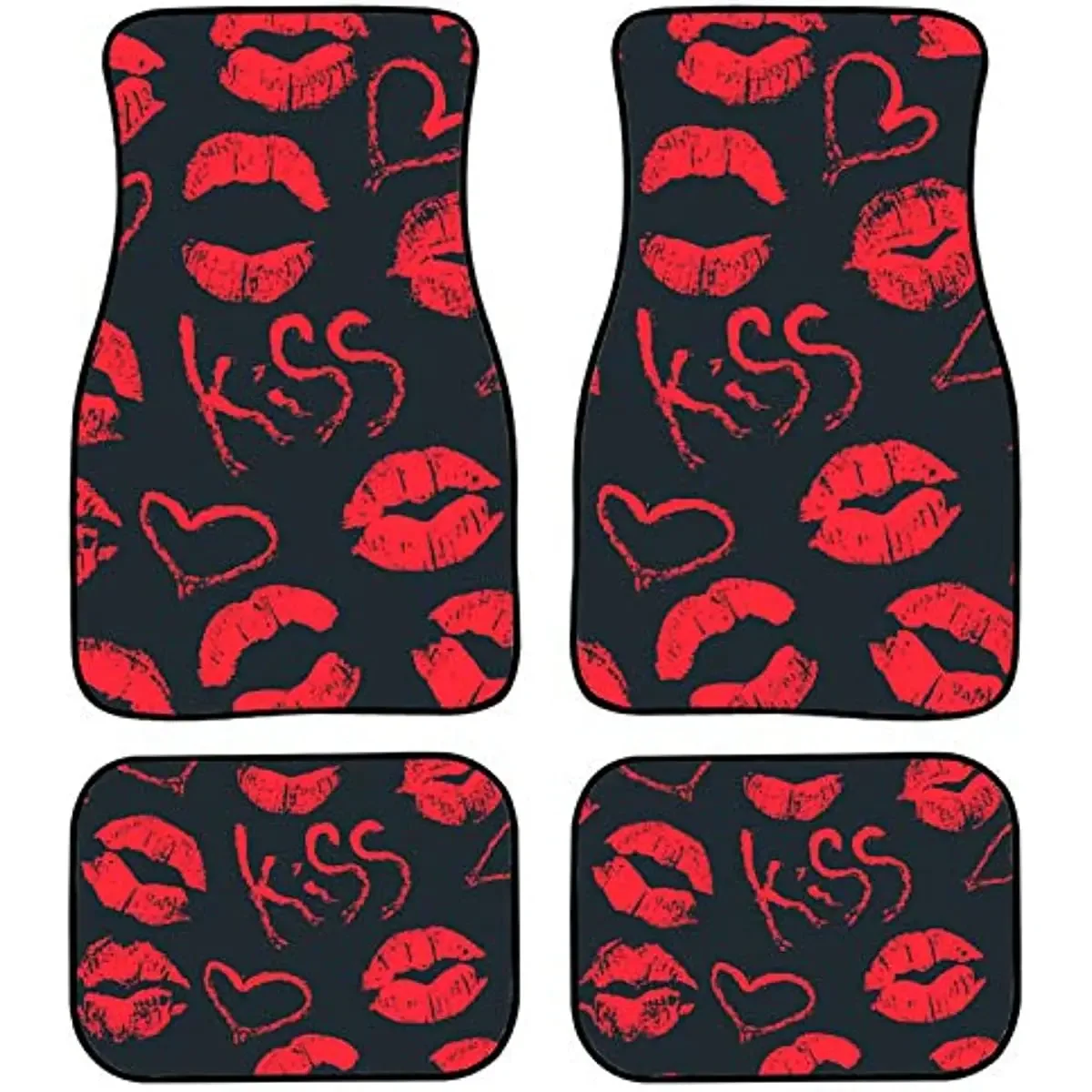 Red Kiss Lips Print Car Floor Mats All Weather Carpets Lipstick Design Non-Slip Auto Rugs Universal Fit Car Floor Carpe