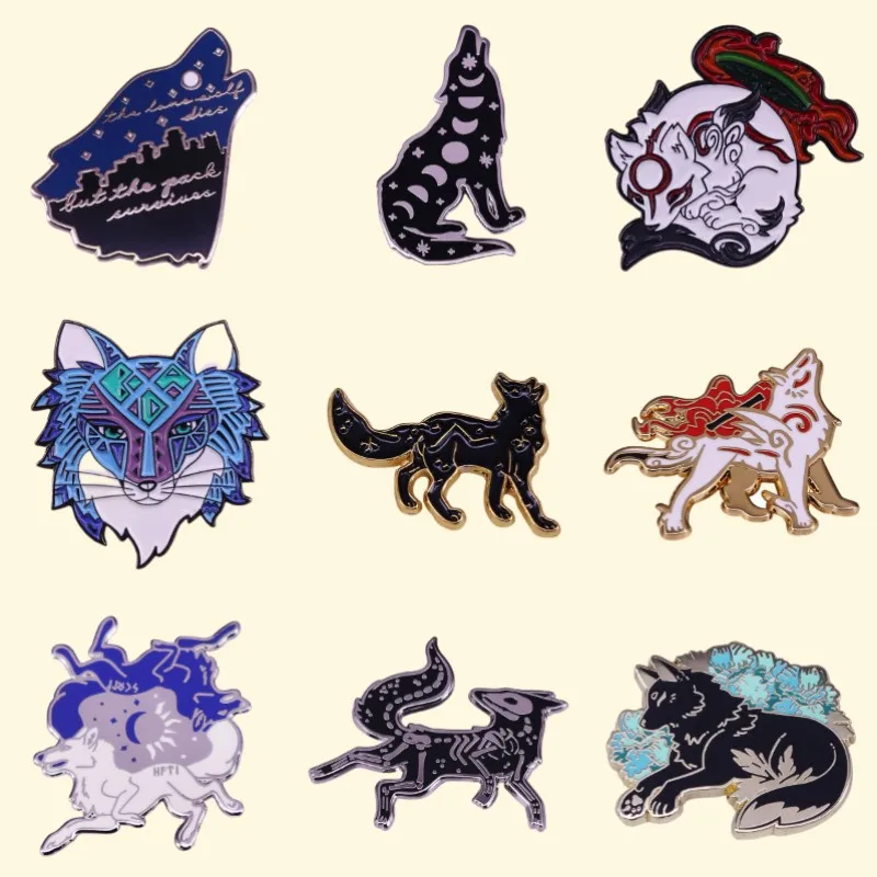 Perfect Quality Skull Wolf Enamel Pins Okami Dark Romance Punk Brooch Animal Wild Life Lapel Badges Bag Jewelry Gifts Wholesale