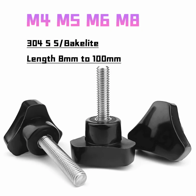 1~2pcs M4 M5 M6 M8 304 Stainless Steel Triangle Head Bakelite Hand Tighten Thumb Screw High Quality Rotating Rubber Head Bolt