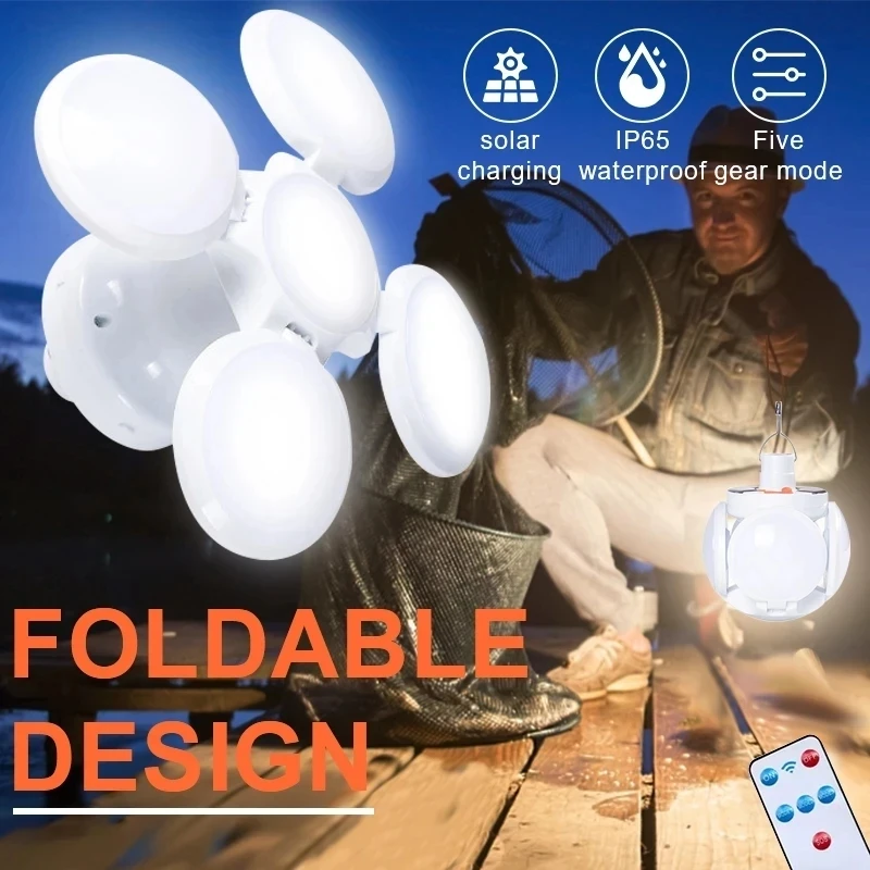 USB Solar Camping Light Outdoor Folding Hiking Tent Emergency Night Lamps LED Bulb Rechargeable Use Camping Search Soccer Lights