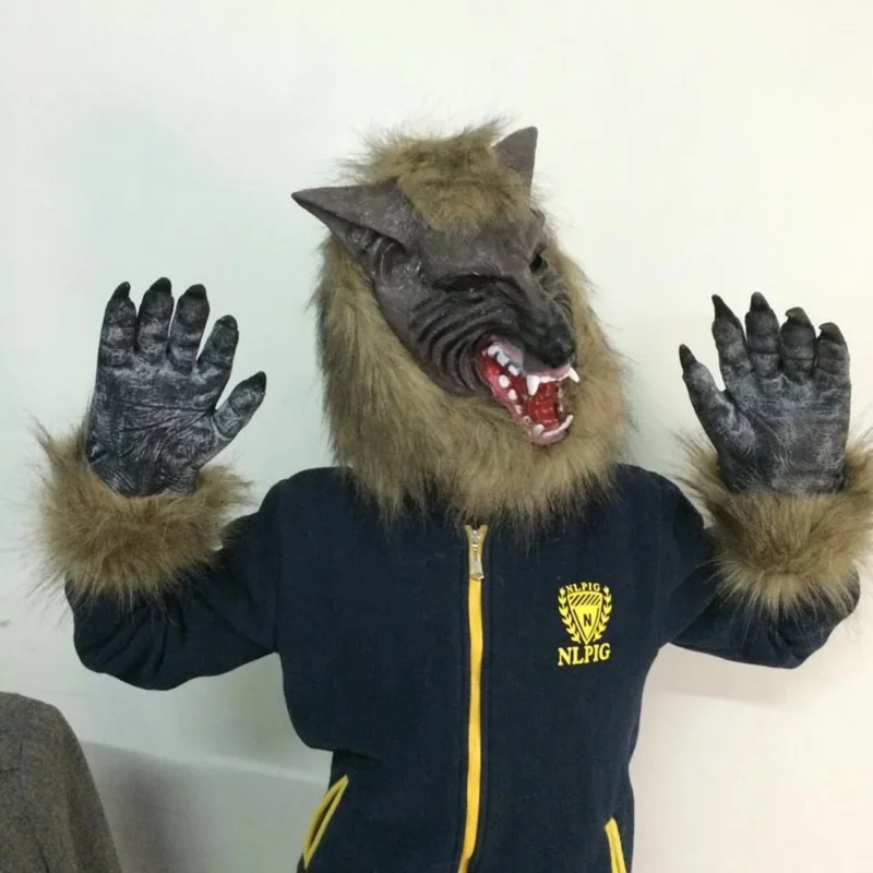 Scary Werewolf Hood Tricky latex Nightclub Wolf Head Paws Claw Carnival Costume Masquerade Masked Cosplay Halloween Party Prop