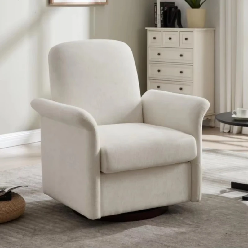 Modern simple white fabric swivel chair, easy to assemble, removable seat cushion, wooden base, suitable for home office