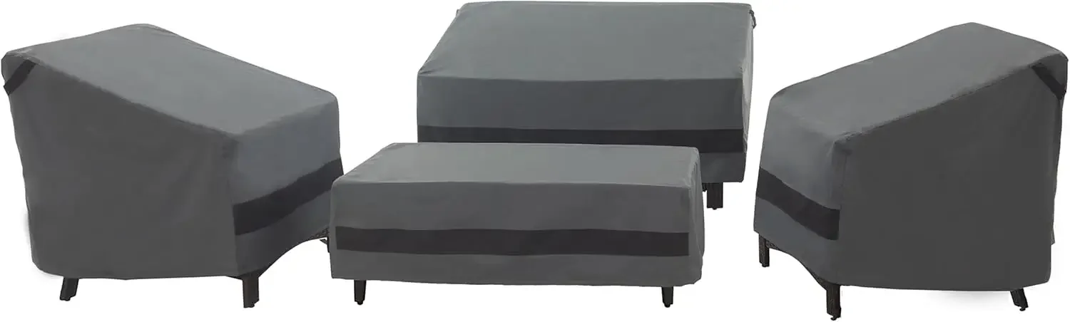 Patio Furniture Covers 4 Piece, Outdoor Furniture Covers Waterproof, 600D Heavy Duty Lawn Patio Covers Set Grey-Black