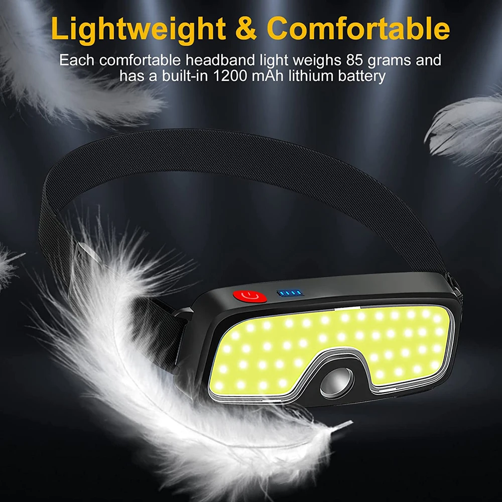 COB Portable Headlights Outdoor LED Headlight with Built-in Battery USB Rechargeable Head Lamp Camping Fishing Climbing