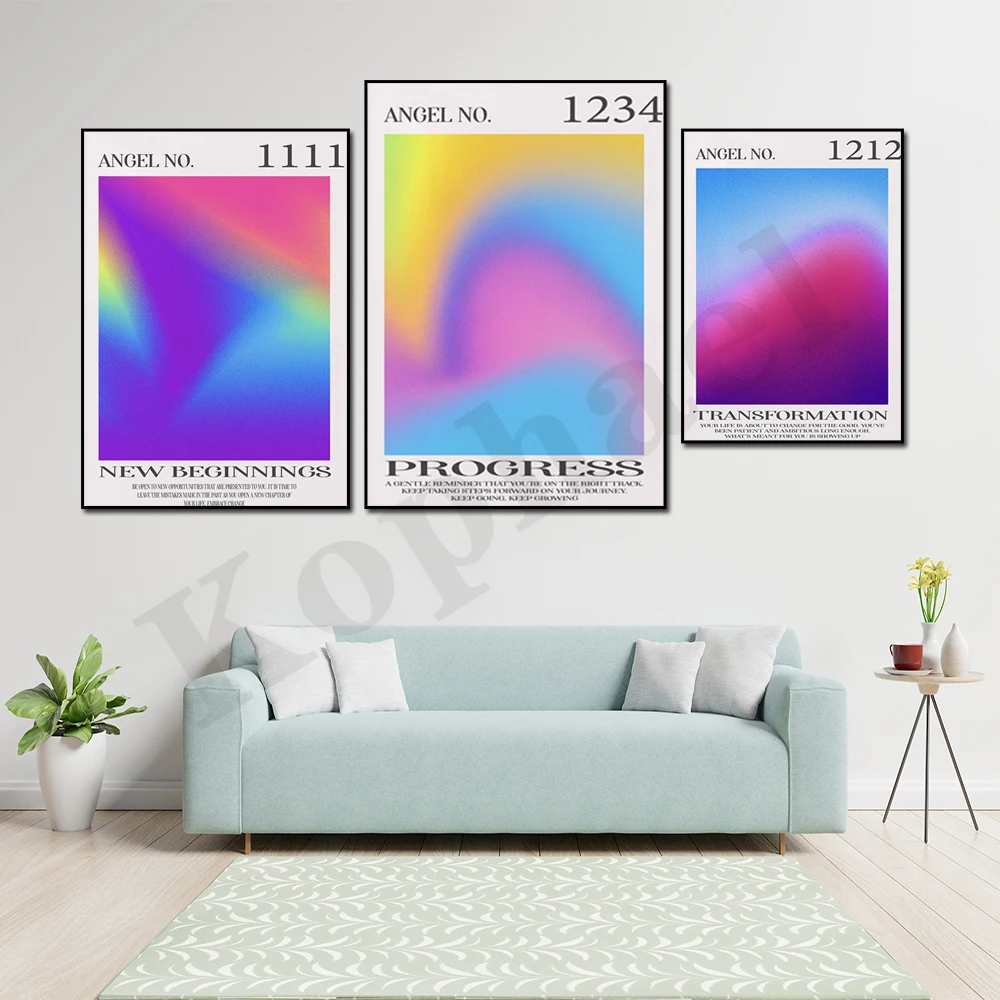 Angel Number 1111.1234.1212. 1010 Reiki Energy Gradient Design Spirituality Digital Wall Art Poster