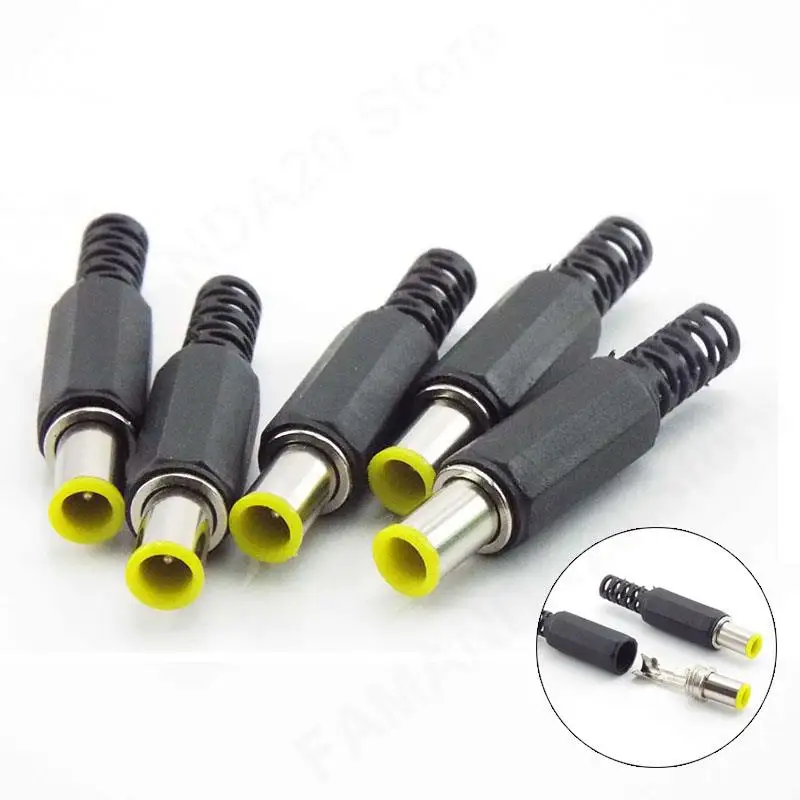 10pcs DC Power Connector Adapter 6.5mm x 4.4mm with 1.3mm Pin DC Power Plug Yellow 6.5 4.4 Male Welding Plug Audio DIY Parts M20