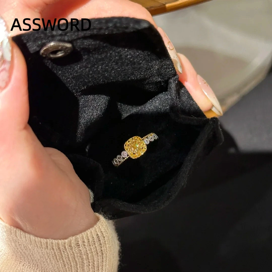 925 Sterling Silver Oval Yellow CZ Halo Ring for Women, Two Tone Paved Side Stone Promise Wedding Fine Jewelry Gift