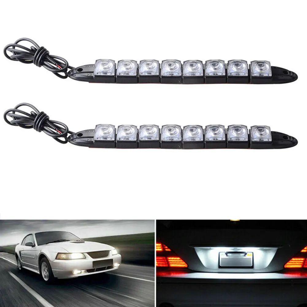 Day Driving Lights Car Light Car Accessories White Waterproof Lights 2pc 12V 8 LED Light Day Driving Lamp Lights
