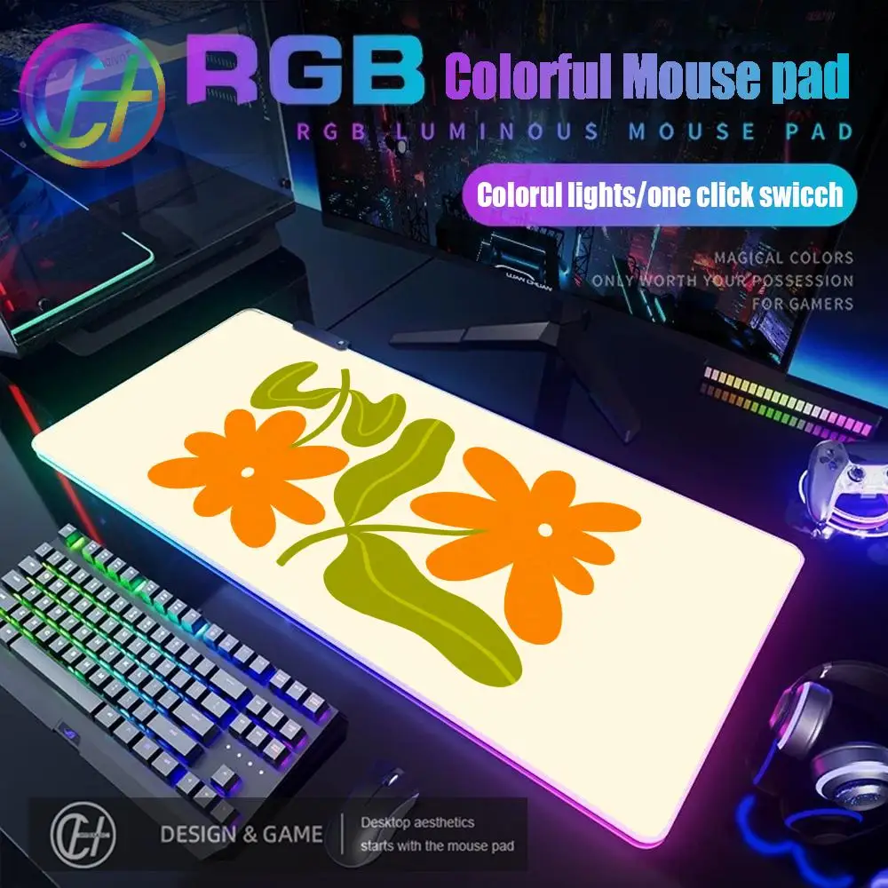 

HYBXAXC Pink Abstract flower Mouse Pad RGB Gaming Mouse Pad Desk Mat HD Gamer Large LED Light XXL 80X40CM Mouse Pad