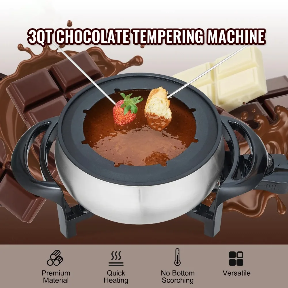 Juego de olla de Fondue eléctrica 3 qt, calentador de fusión de Chocolate y queso, Plata