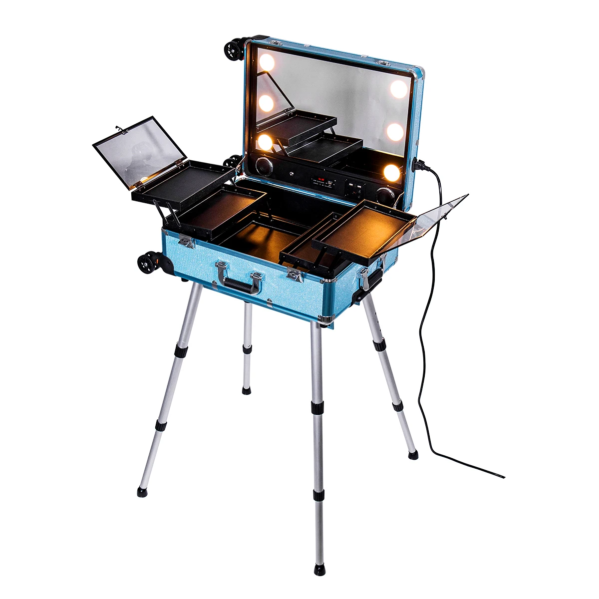 Aluminum Rolling Trolley Makeup Case Vanity    Case Makeup Kit    Box Aluminum Tool Case