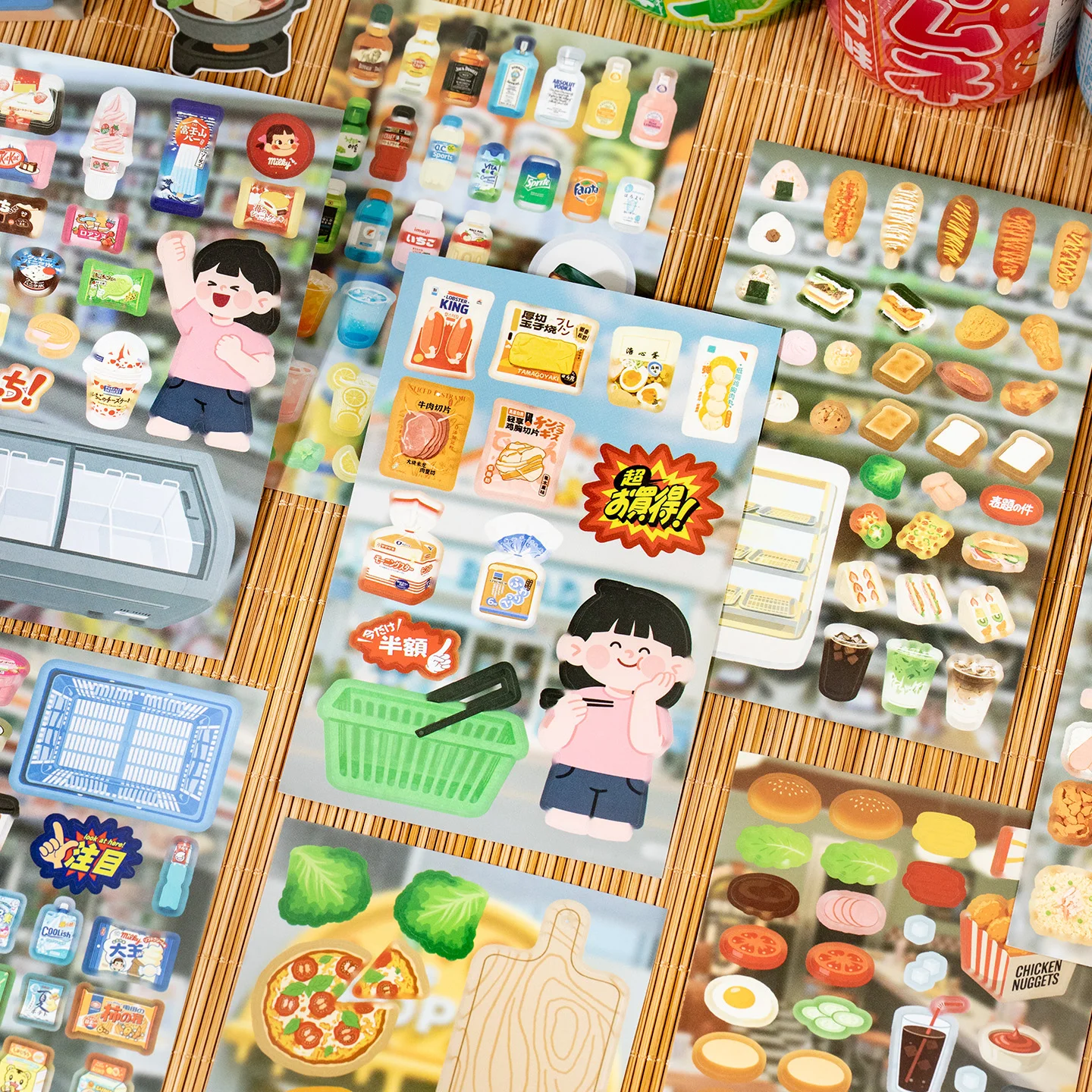 20Pcs Japanese Food‑Theme Coated‑Paper Sticker Book, Izakaya and Convenience‑Store Gourmet Decals for Junk Journal Collage