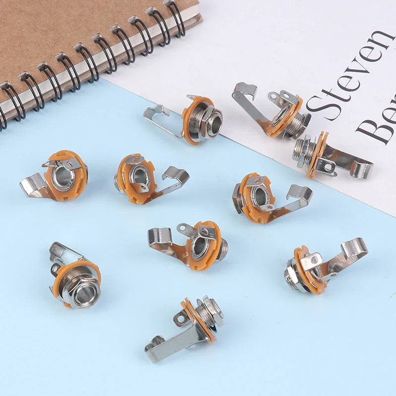 10Pcs 6.35/6.5MM 3 Pole Stereo Plug Jack Audio Female Connector Solder Welding Type Panel Socket Mono TS Panel Chassis Mount