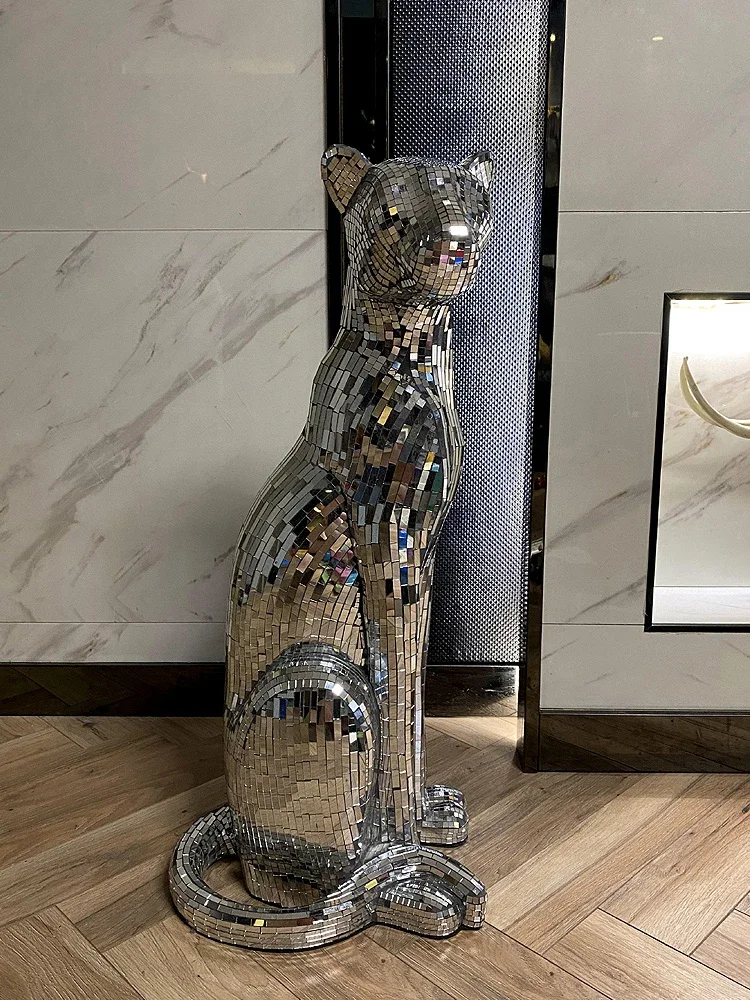 Glitter Glass Leopard Statue, Animal Cheetah Crafts, Leopard Sculpture Ornament,Nordic Room Decoration, Artwork Gift,Customized
