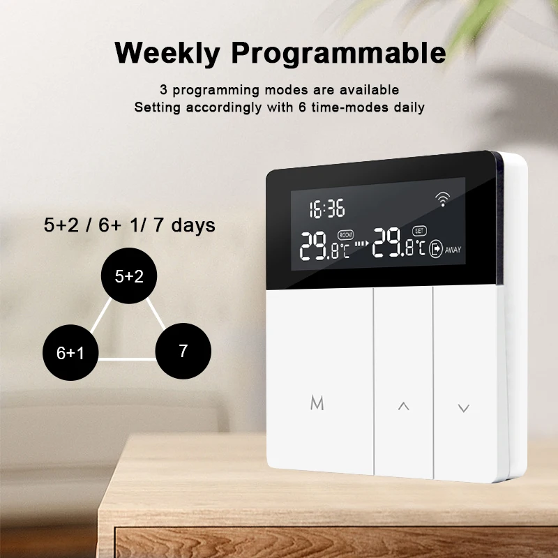 Tuya – Thermostat intelligent Wifi, contrôle par application, régulateur de température, chauffage électrique au sol, 3a, raccordement de chaudière