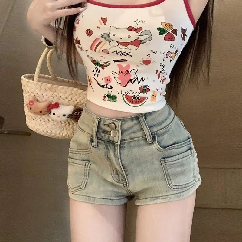 

Маленькие тонкие и повседневные прямые джинсовые шорты с высокой талией для женщин