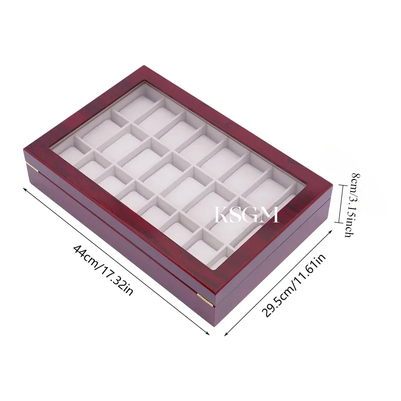 Luxury 24 Slot Wooden Watch Organizer Display Box with Glass Top And Lock - Jewelry Storage Case for Room Display