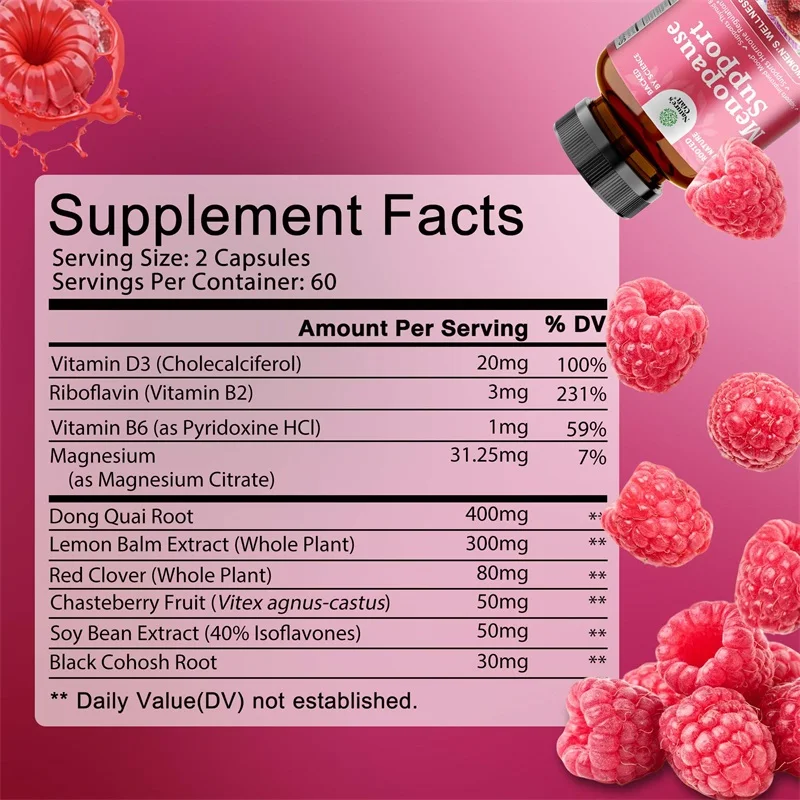 Menopause Support Supplements for Women, with Dong Quai, Black Cohosh, Relieves Fatigue, Bloating, Hot Flashes, Mood Swings