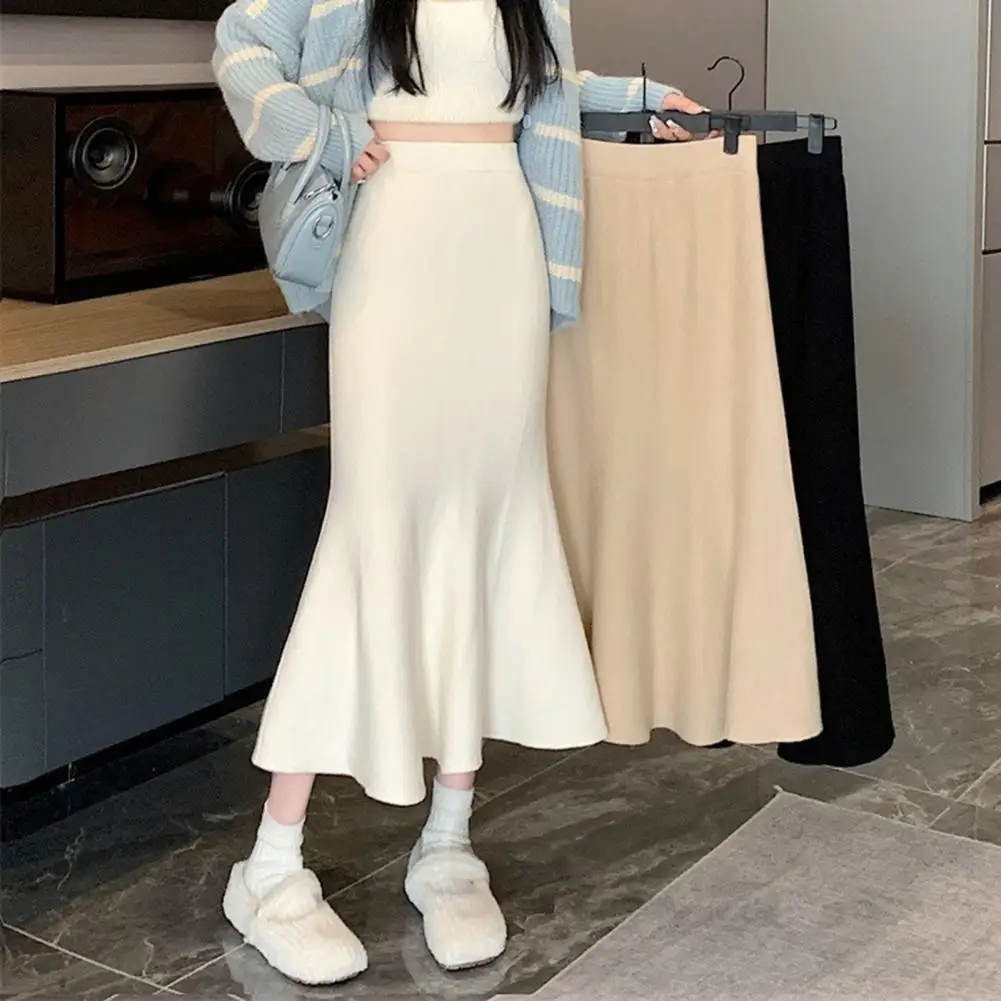 Dames midi-rok Elegante visstaartrok met hoge taille voor dames Slim Fit gebreide midi-rok met A-lijn silhouet Stijlvolle herfst