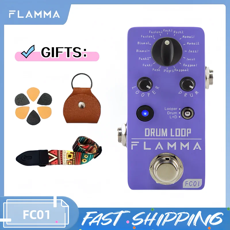 FLAMMA-FC01 Pedal De Guitarra, Pedal De Guitarra, Efeitos De Loop, 20 Minutos De Gravação, 16 Drum Grooves Tap Tempo