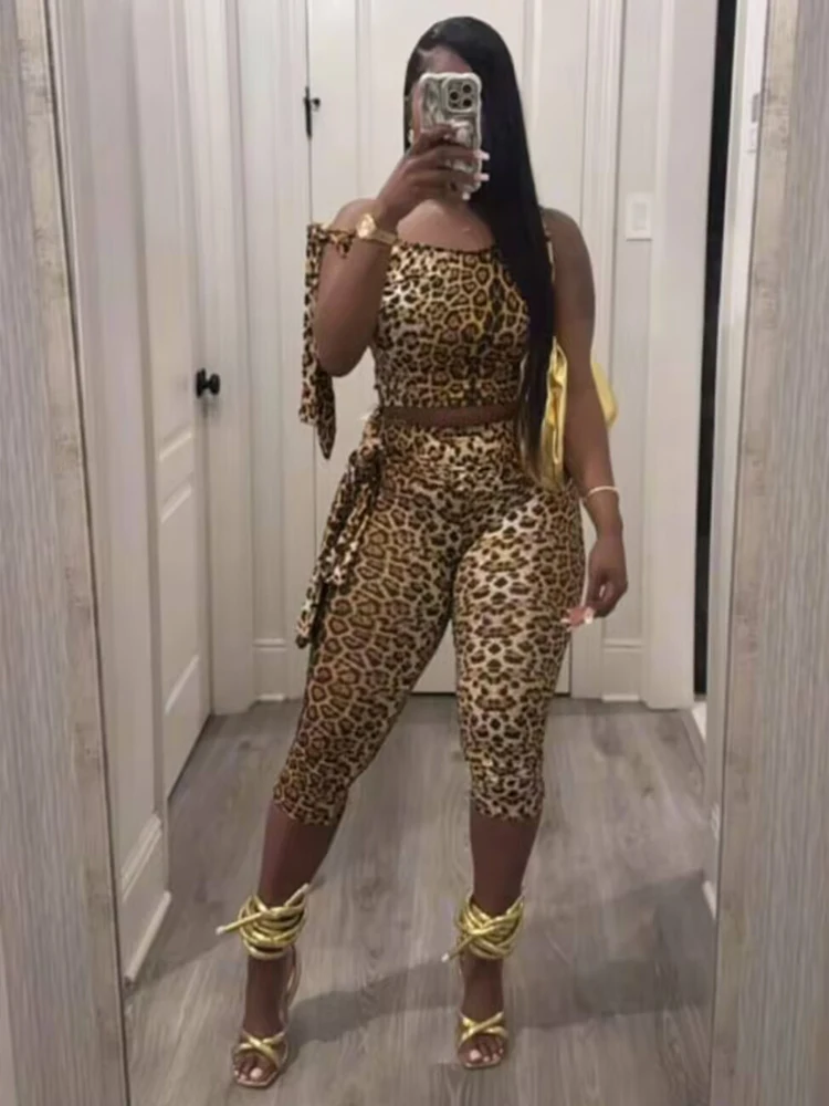 Weird Puss-Ensemble 2 Pièces Imprimé Léopard pour Femme, Précieux Short en Y +, Incliné, Commandé, Serré, Tenue Streetwear Assortie, Été