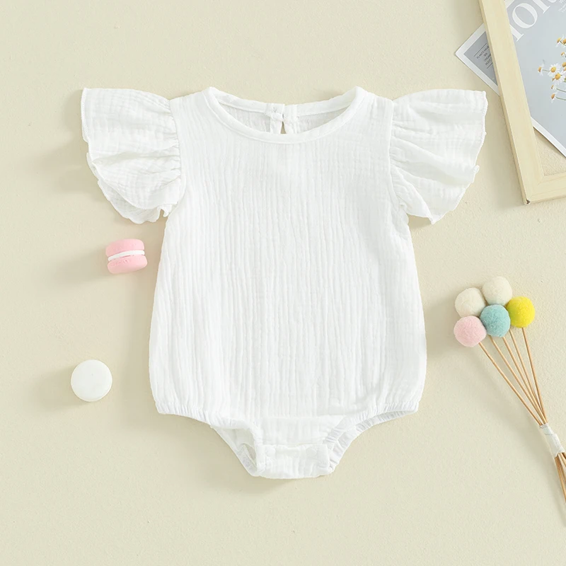 

Baby Girl Summer Clothes Ruffled Fly Sleeve Romper Solid Color Bodysuit Jumpsuit Newborn Outfits