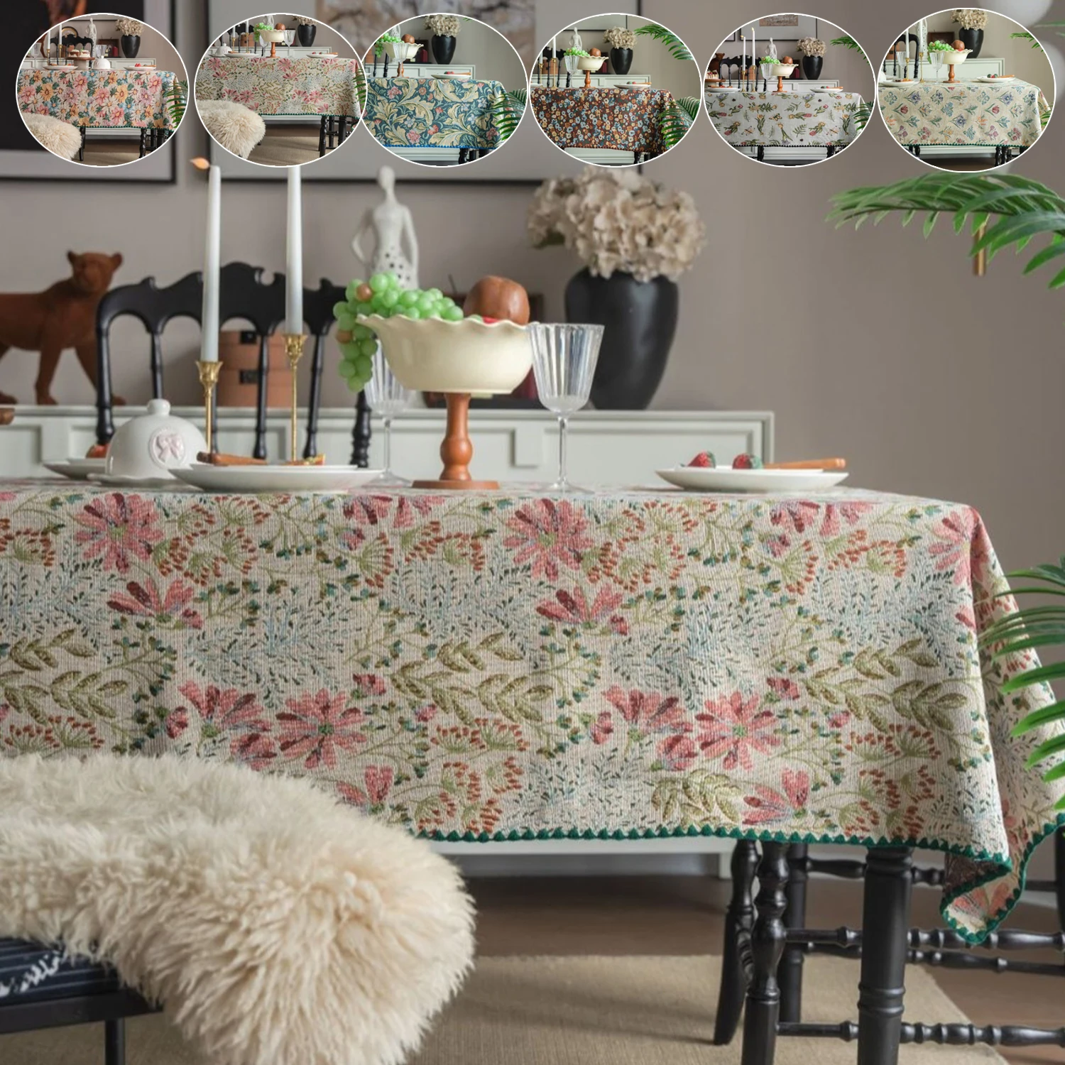 1pc American Country Style Tablecloth,Floral Home Kitchen Decor Perfect for DiningRoom Living Room Decoration,Festive Gatherings