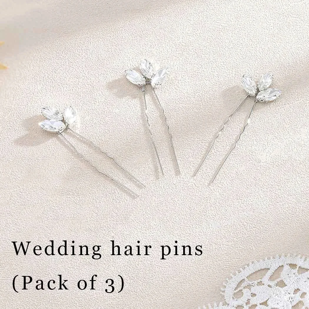 Pinces à cheveux en forme de U pour femmes, 3 pièces, diadèmes de mariée, pinces à cheveux, couleur argent, cristal, broches latérales, couronnes, bijoux de mariage