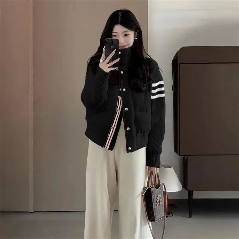 Little Women's Wear Knitted Stitching Coat Down Cotton-padded Short Female 2025 Winter Casual Jacket Loose Collar Thick Overwear - Image 6