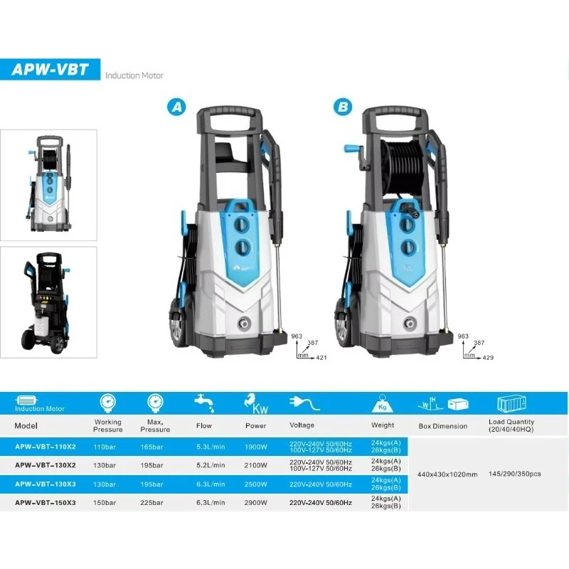 2800 PSI Electric Pressure 220V 195 Bar Portable Power Washer with Copper Induction Motor for Home Garage Farm OEM Custom Logo