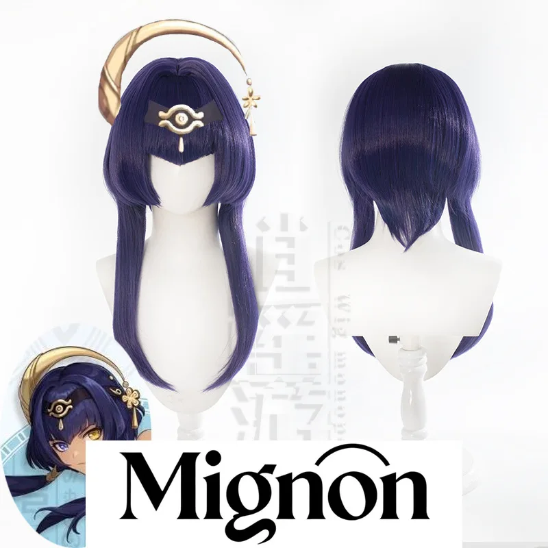 Genshin Impact Candace Cosplay Wig Silicone Scalp Deep Blue Long Sideburns Halloween Gift
