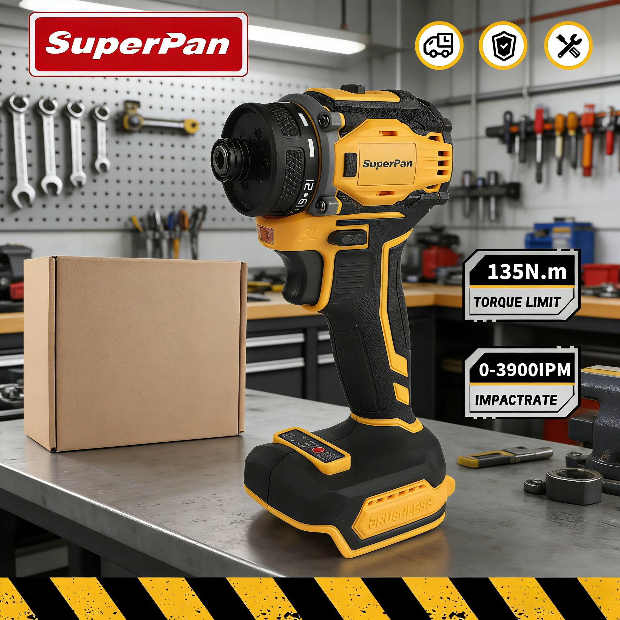 

20V Brushless Impact Screwdriver by, 135Nm Max Torque, 3900IPM, Heavy-Duty Power Tool，For Dewalt
