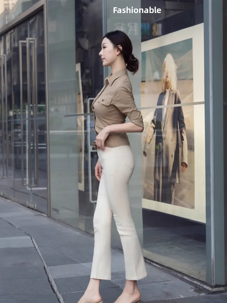 High Waist Soft Denim High Waist Jeans Casual Style Eight Points Plump Hip Show Figure Slimming Trousers for Women