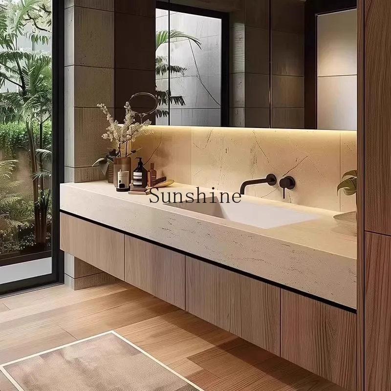 New rock slab ceramic seamless basin bathroom cabinet combination bathroom, smart