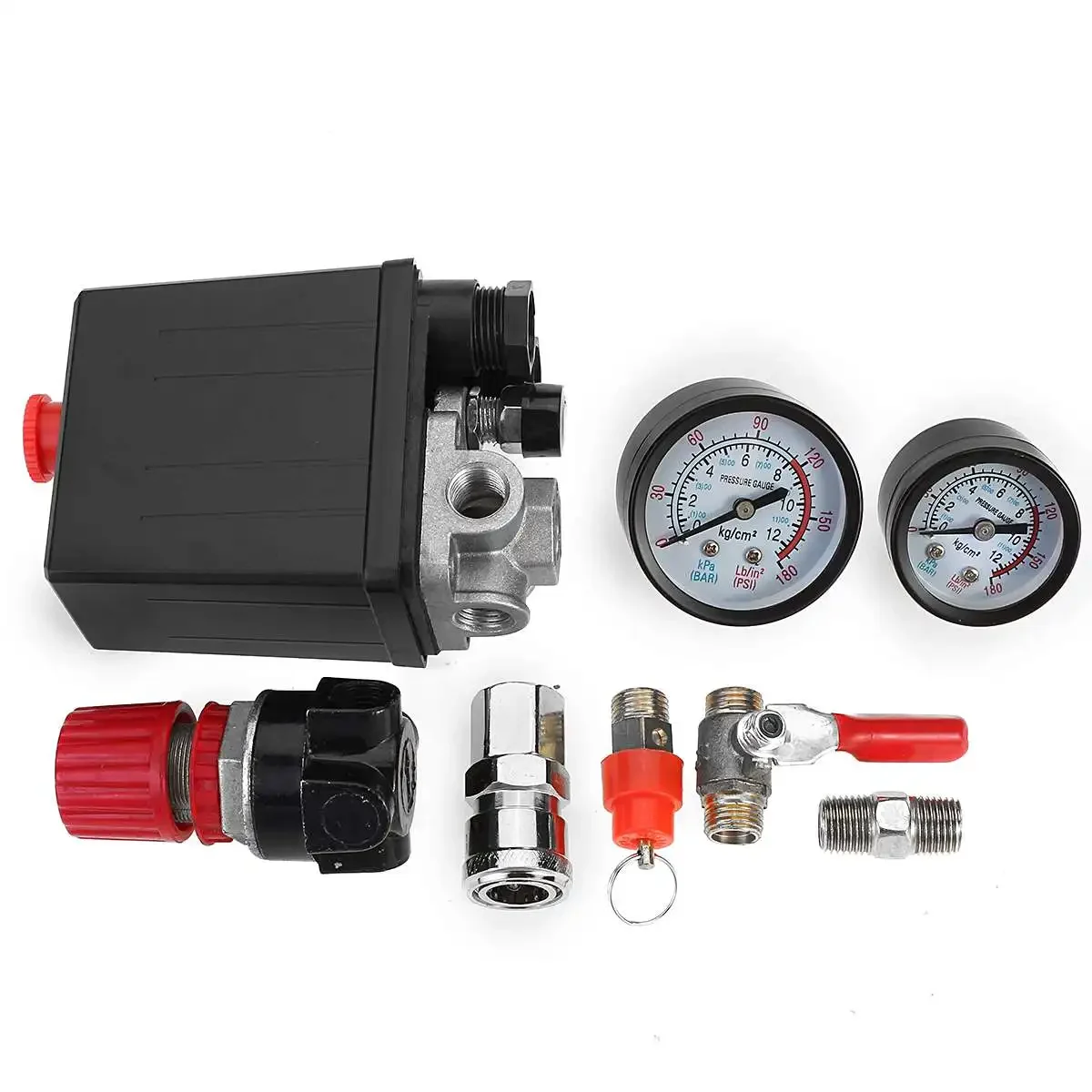 

240V 90-120 PSI Air Compressor Pump Pressure Switch Manifold Regulator Control Valve with Quick Connector Gauges