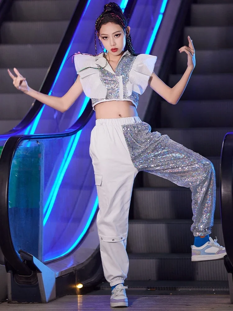 Modello Passerella Costumi di scena Abiti per spettacoli Hip Hop Costumi di danza jazz per bambini Ragazze 2024 Nuovi costumi con paillettes