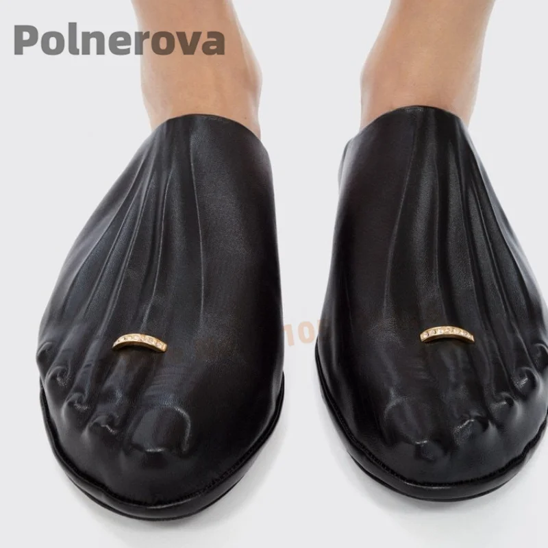 Zapatillas con anillo de diamantes de imitación para mujer, medias zapatillas de cuero con cinco dedos y punta para el pie, zapatos cómodos de lujo de diseñador novedoso
