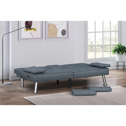 #Modern Gray Fabric Sofa Bed Set With USB Ports Drop-Down Cupholders Apartment & Hotel Living Room Furniture