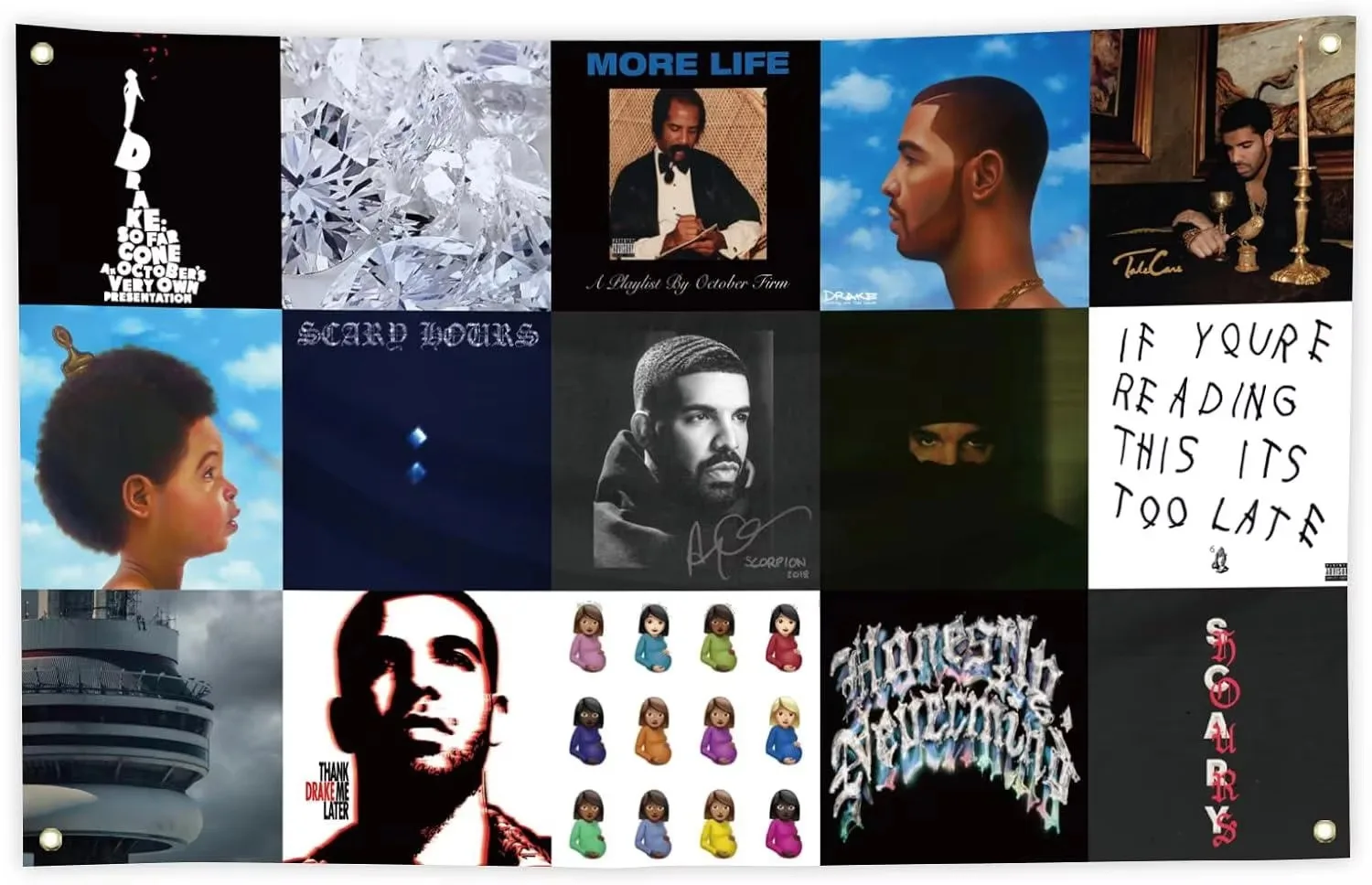 Drake OVO Album Collage Tapestry, Music Poster Wall Hanging Canvas Art for Bedroom Living Room Dorm Room Decor