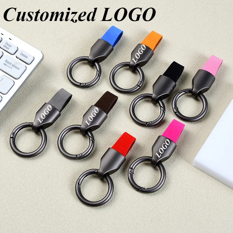 

Custom LOGO High-end Metal and Leather Keychain Car Key Chains Personalize Laser Engrave Keyring Ing Men Women Gift Wholesale