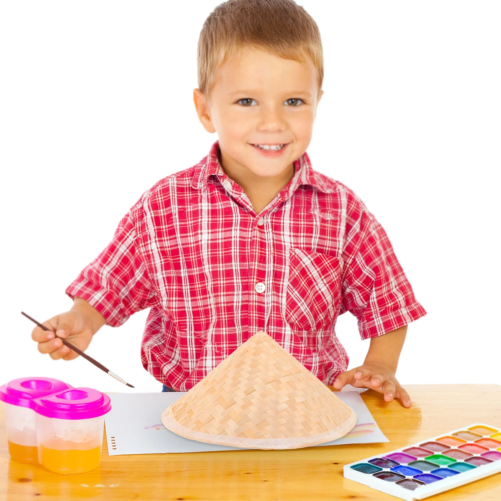 3 stücke Kinder Konische Stroh Hut Handgemachte Diy Malerei Asiatische Kinder Hüte Leichte Atmungsaktive Cosplay Zubehör Samurai Kostüm