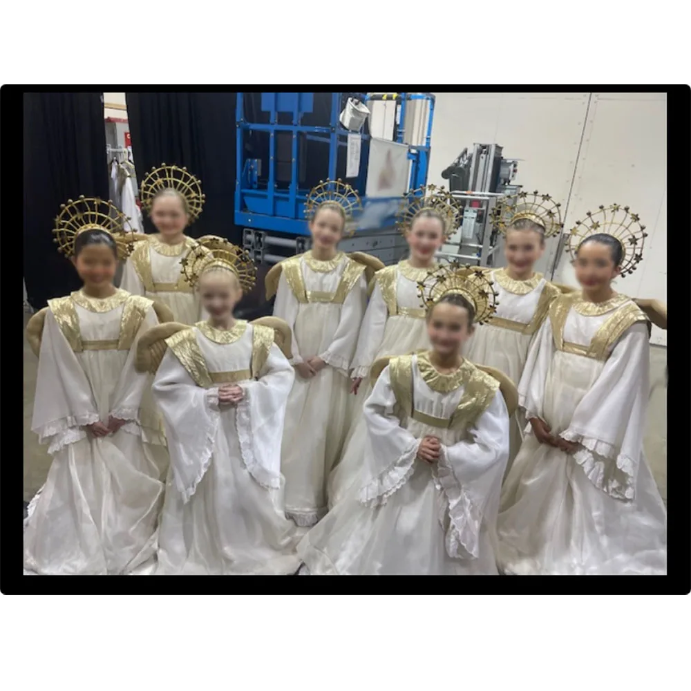 

Белое длинное балетное платье с большими рукавами и юбкой для девочек с золотым украшением, балетный костюм на заказ для выступлений, Прямая поставка