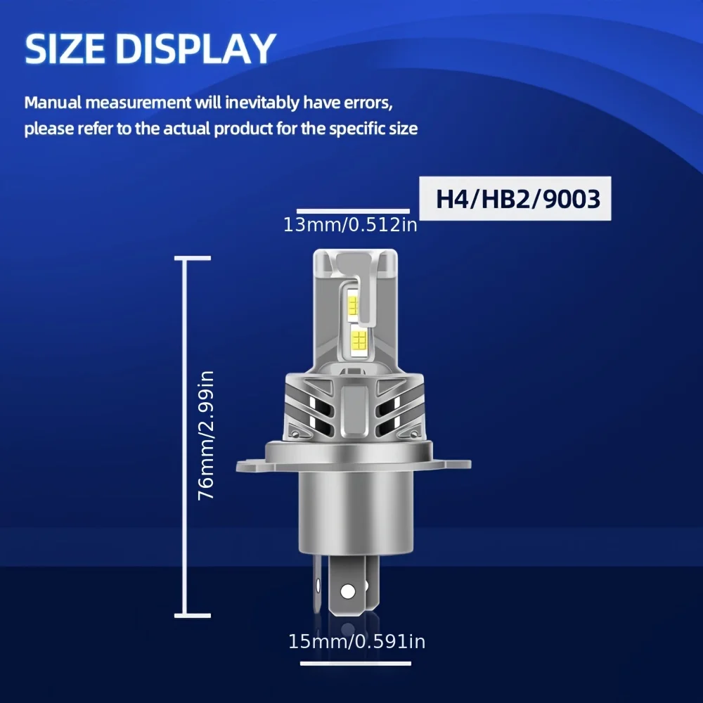 Ultrajasne reflektory LED H4 Bezprzewodowe 23000Lm 120W 6000K Białe światło, łatwe w montażu z wentylatorem chłodzącym Pasują do pojazdów 12V/24V